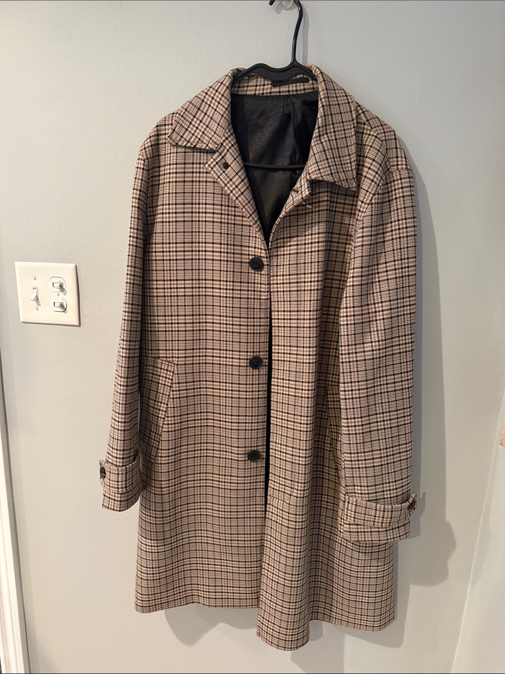 H&M Beige and Black Plaid Pea Coat
